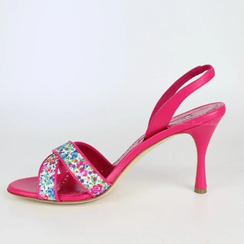 NEW MANOLO BLAHNIK Floral Leather Slingback Sandals - Work to Dinner Summer Heel - Picture 8 of 13
